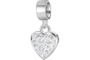 Andante-Stones perle Dangle Bead Argent 925 Sterling massif COEUR avec cristaux brillants AB - Élément bille pour perles European Beads module Bracelet + Étui en organza