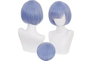 OSIAS Parrucca Rem Blu Mista con Bob Rosa Pastello con Frangia Capelli Resistenti al Calore