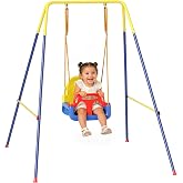 AIYAPLAY 3 in 1 Baby Swing with Adjustable Ropes Outdoor Blue | Garden Swing, Safety Belt, Folding Steel Frame, for Children