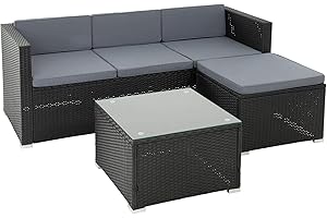 ‎ESTEXO ESTEXO Rattan Lounge Sitzgruppe Polyrattan Gartenmöbel Set Couch 3-Sitzer Rattanmöbel Sofa Set Essgruppe Gartenset Balkon-Set (Schwarz)