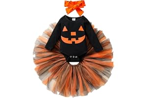 Siyova Completo Neonata di Halloween in 3 Pezzi Abito Neonata Tutu Il Mio Primo Halloween Pagliaccetto a Maniche Lunghe+Gonna in Tulle+Fascia Tuta Bambina di Festa Elegante
