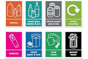 Complete Recycling Multipack Self-Adhesive Vinyl Signs Stickers by Viro Display – 100 x 150mm – 8 Pack – Waterproof & UV Resistant for Waste Management