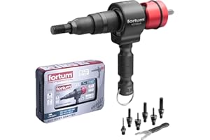 Fortum Adaptador de Tuerca Remachada para Taladro y Atornillador | Herramienta para Remachar Tuercas de Aluminio, Acero y Acero Inoxidable | Adaptador Tuercas de M3-M12 | Pistola de Remaches Adaptador