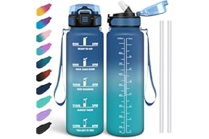 HoneyHolly Borraccia 1 Litro, Libre de BPA & A Prova di Perdita, Borraccia con Cannuccia, Reutilizables, Cantimplora Motivazionale, Cantimplora Palestra per Scuola, Palestra, Ufficio, Sport