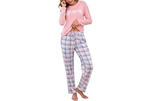 Marvmys Pijamas Mujer Invierno de Algodon Pijama Largo Mujer Conjunto de Camiseta Manga Larga y Pantalón Largo con Bolsillos