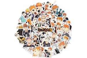 KOWASO Pegatinas Haikyuu, 50 Piezas Pegatinas de Anime para Niños, Monopatín Portátil, Pegatina Impermeable para Coche