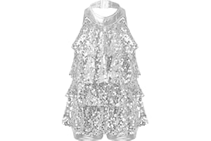 TiaoBug Vestido Lentejuelas de Danza para Niña Maillot Elástico de Patinaje Artístico Vestidos de Baile de Salón Danza Contemporáneo Jazz Vestido Brillante