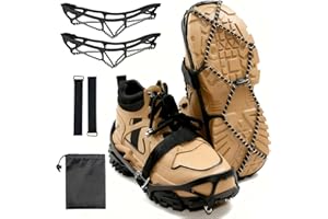 GILLTERWAY Anti-Slip Shoes Ice Grips, Crampons for Hiking Boots, Universal Snow Cleats with Durable Rubber Strap & Steel Coils, Provides Traction In Ice & Snow, Hiking, Walking, Jogging & Climbing