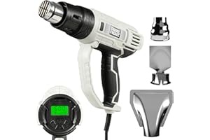 Garage Freaks Elektro-Heißluftpistole zur Fahrzeug-Folierung mit LCD-Anzeige, 5 m Kabel, Heißluftfön Temperatur & Luftstrom einstellbar von 60-600° C, 2000 Watt, Standfunktion, 3 Vorsatzdüsen
