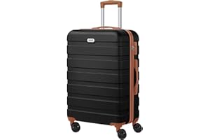 AnyZip Hartschalen-Koffer Reisekoffer Leichtgewicht Trolley PC ABS Rollkoffer mit TSA-Schloss und 4 Rollen（L-24inch, Schwarz-Braun）