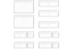 Quirlig 13 Piezas Organizadores de Cajones de Plástico Transparente, Separadores de Cajones de Escritorio de 4 Tamaños, Bandejas de Almacenaje para Maquillaje, Baño, Oficina