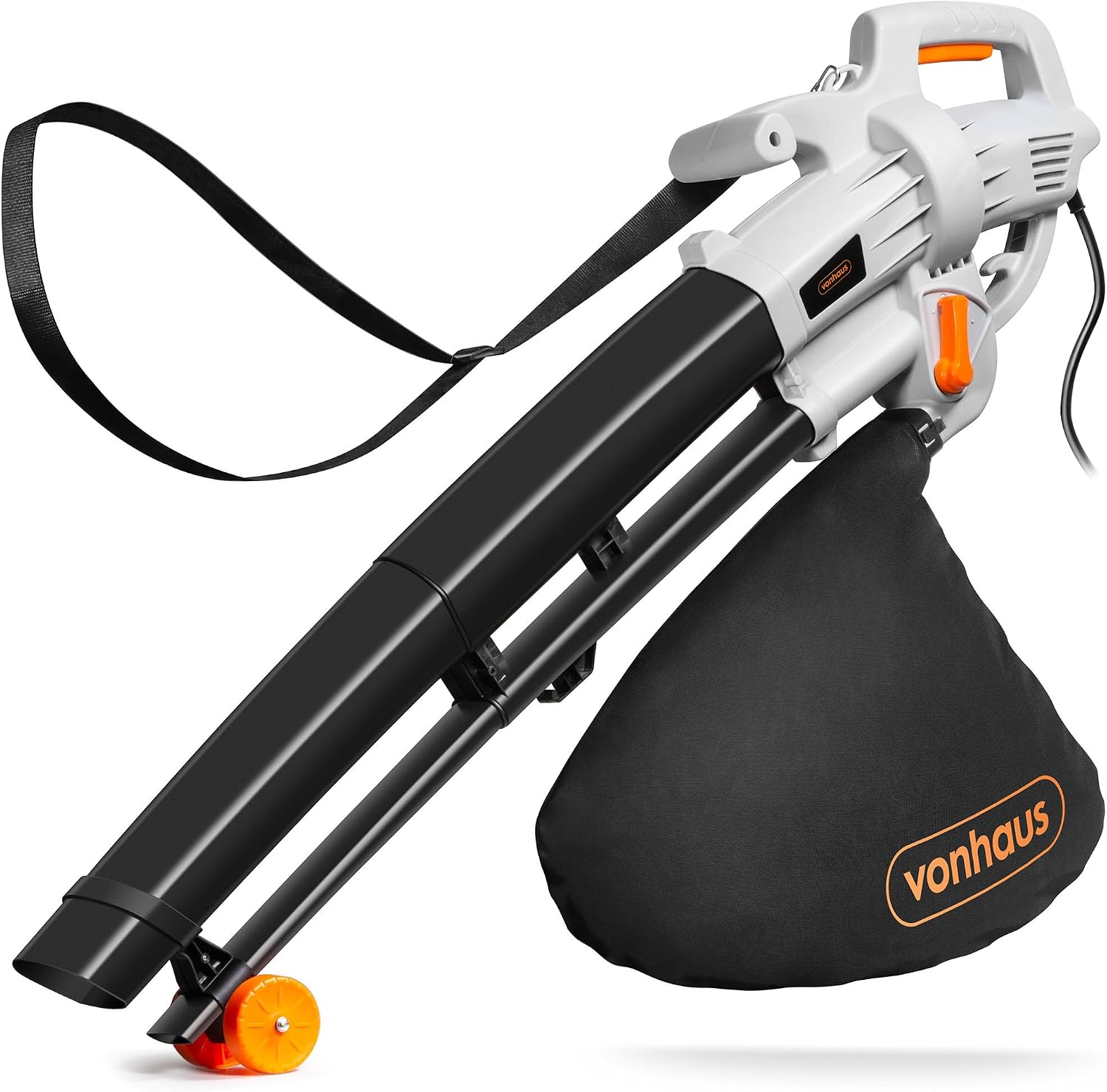 VonHaus Leaf Blower and Vacuum 3000W – Corded Leaves Collector, Clear Gardens, Patios, Gutters, Driveways & More – Lightweight, 10m Cable, Shoulder Strap, Wheels, 35L Collection Bag – 3 Year Warranty