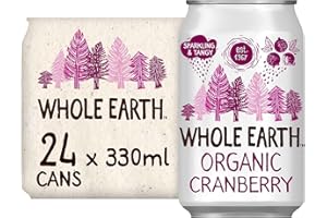 Whole Earth - Pack de 24 Bebidas Refrescantes Ecológicas de Arándanos de 330 ml - Sin Azúcar Añadido y Sin Gluten - Apta para Veganos - Elaborada con Ingredientes Naturales