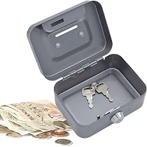 Caisse à Monnaie Métal Verrouillable HAITRAL - 30x24x9cm Noir - Sécurité Argent Et Pièces