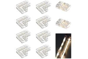 OUPDATE 10 Stk COB LED Streifen Verbinder 2 Polig 8mm Breite, 8 Stück L Form Eckverbinder und 2 Stück Mittelverbinder, LED Strip Verbinder Lötfrei und Transparent, LED Strip Connector für COB SMD 12V/24V