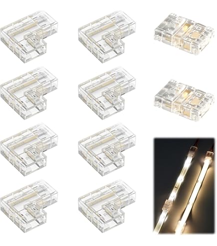 COB LED 90° hoek L-connector voor enkelkleurige ledstrips, soldeervrij. Voor 8mm ledstrips