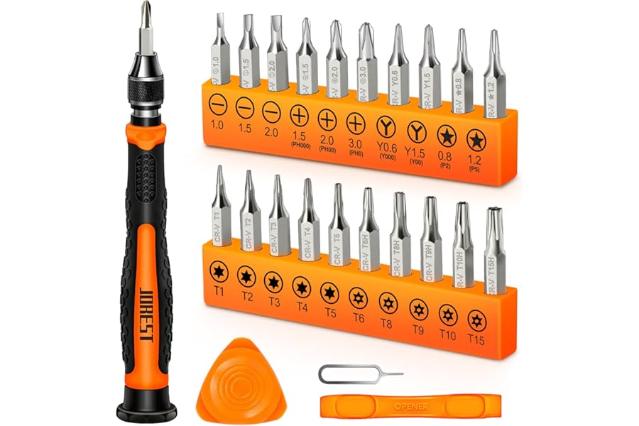 JOREST 24pcs Precision Screwdriver Set, Kit with Torx T1 T2 T3 T5 T6 T8 T9 T15, Triwing Y00, Phillips PH00, Star P2/5, -1.0/2.0, etc, for Switch, PS4, Xbox, PC, Laptop, Glasses, Watches