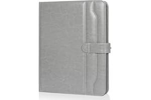 FYY Cartellina A4, formato A4, in pelle, documenti aziendali, organizer con blocco A4, tasca per documenti, porta biglietti da visita per lavoro, scuola, ufficio, conferenze (grigio)