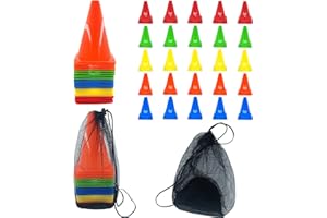niuniaj 25 Pcs Hütchen Fussball, Pylonen Kinder, Fussball Trainingszubehör, Markierungshütchen für Indoor- und Outdoor Sportarten, Fussball Hütchen Set mit Tragetasche Höhe 18 cm (5 Farben)