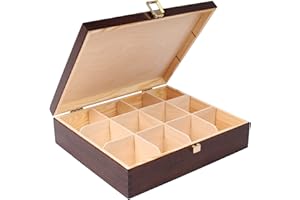 Creative Deco Duże Brązowe Pudełko na Herbatę Herbaciarka | 12 Przegródek | 29 x 25 x 7.5 cm | Lakierowane Drewno | z Pokrywą i Zamkiem | Idealne do Decoupage, Dekoracji i Przechowywania