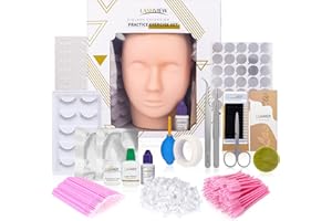 LASHVIEW Eyelash Extension Kit, with Mannequin Head Practice Exercise Set, Training Lash Extension Supplies for Beginners Include Individual Lashes Glue Tweezers and Training Lashes