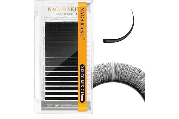 NAGARAKU Extension de Cils à Cils Individuel Volume Russe Faux Cils Professionnel Classique 1: 1 Cils Naturel Boucle Stable Léger Soie Wispy Singel Eyelash Extensions Noir 16 Row(0.12mm CC 7-15mm)