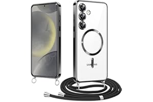 Woijrly Magnetische Handyband mit Band für Samsung Galaxy S24 Hülle, [Kompatibel mit Magsafe] Handyhülle Case mit justierbarer Schnur Abnehmbar Strap, Crossbody Schutzhülle zum Umhängen, Schwarz