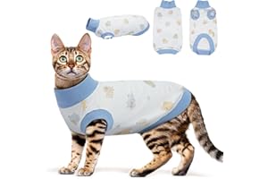 Hjyokuso Vestito Gatto in Cotone - Senza Maniche, Collo Alto, Respirante, Per Gatti Sensibili - Perfetto per Foto e Per Calmare l'Ansia - Blu, L