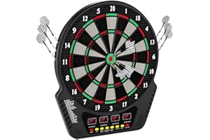 ELOKLEM Cible de fléchettes électronique, Jeu de fléchettes électronique avec 4 écrans LCD, 6 fléchettes et 24 têtes de flèche, 27 Jeux, 243 Options de Jeu, Cible de fléchettes électrique avec Adaptateur de