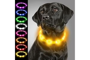 Joytale Świecąca obroża dla psa, ładowana przez USB, świecąca, dla dużych, średnich, małych psów i szczeniaków, obroża LED z 3 trybami bezpieczeństwa, żółta