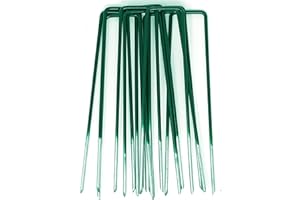 GardenPrime 100 Unidades de Grapas en Forma de U de 2.8 mm para Jardín, Césped Artificial, Telas y Mallas - Mitad de Color Verde - Metálicas - Galvanizadas Sumergidas en Calor (100)