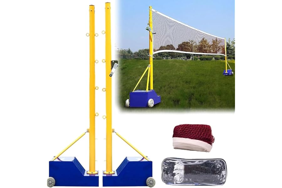 ylpddmm Volleyball Poles,Badminton Net Frame Poles,Portable Outdoor Heavy Duty Volleyball Pole with Wheels and Net,Adjustable 4 Heights of 5-6.9ft,for Adult Kids School