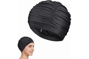 DTDULL Premium nylon badmössa för kvinnor, simmössa för långt hår, vattentät och elastisk anti-klor, bekväm och hållbar, idealisk pool och strand, svart, hårskydd