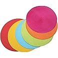 SCF2017 Mixed colors Round Woven Plastic Placemats 38cm Colourful Dining Table Mats,Set of 6,Style A