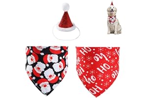 SUOXU Dog Christmas Bandana, Triangle Cotton Dog Scarf With Cute Doggie Christmas Festive Party Hat,3-Piece Dog Christmas Outfit, Pet Gift and Party Decoration Set (Santa snowflake)