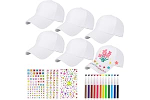 Hpbaggy DIY Baseballkappe,6 Stück Kinder Kappe Weiß zum Bemalen,DIY Kappe Kinder mit Edelstein Aufkleber für Geburtstag Geschenk Indoor Familien Eltern Kind Aktivitäten