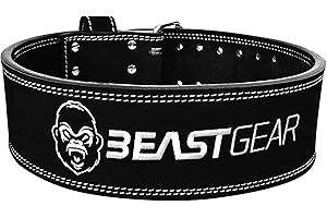 Beast Gear PowerBelt – Cintura da Palestra in Vera Pelle Nabuck con Doppia Fibbia – Per Powerlifing, Weightlifting Sollevamento Pesi, 10 cm x 10 mm di Spessore e Rivetti con Viti