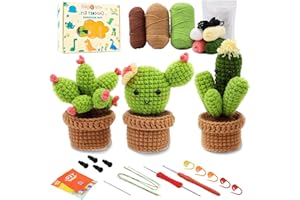 Lonsien Kit de Crochet pour Débutants Cactus Débutants Kit Complet Amigurumi de Tricot avec Laine à Crochet et Vidéo pour Adultes et Enfants