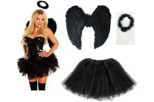 Lizzy Adult Fairy Angel Costume Includes Halo, Feather Wings, Girls Ladies Tutu Skirt | Women's Halloween Christmas Fancy dress Costume Accessories