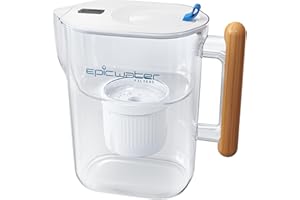 Epic Water Filters Pure Filter Pitchers for Drinking Water, 10 Cup 150 Gallon Filter, Tritan BPA Free, Removes Fluoride, Chlorine, Lead, Forever Chemicals (White & Bamboo)
