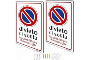 ASHOAZA 2 Pezzi Cartello Divieto di Sosta Lasciare Libero il Passaggio Metallo Riflettente, Lasciare Libero il Passaggio Alluminio Protezione UV, con Accessori (viti, adesivo, fascette), Cm 20x30