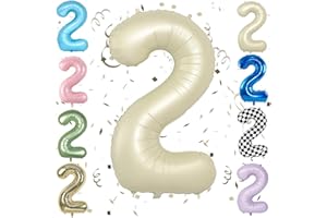 SOWIDE Beige 40 Inch Number 2 Balloon,Large Self Inflating Cream Foil Number Balloons 0-9 for Boys Girls,White Sand Two Balloons for 2nd Birthday Party Decorations Supplies