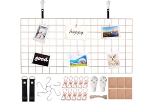 WUZILIN Ulepszona kratka ścienna, "zrób to sam", żelazna kratka na ścianę, dekoracja, tablica do przypinania, tablica na zdjęcia rodzinne, do kuchni, biura itd. (40 x 80 cm), czerwone złoto