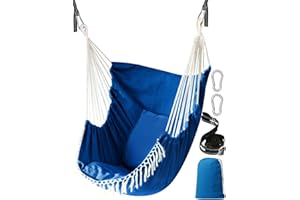 Chihee Sedile sospeso Altalena 2 cuscini inclusi, robuste cinghie in tessuto e ganci per appendere facilmente Sedia sospesa in tessuto di cotone morbido Tasca laterale Set di sedie con nappe grande