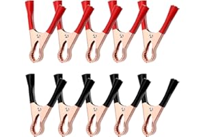 salbsever 10 Stück Krokodilklemmen, Autobatterie Krokodilklemmen 50A, Reinkupfer mit Isoliermantel Batterieklemmen, für Autobatterien Starthilfekabel Rot Schwarz