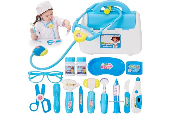 BUYGER Malette Docteur Enfant Kit Medecin avec Jouet Stéthoscope Seringue, Trousse Docteur, Jeu d’Imitation, Cadeau pour Enfants Garcons Filles, Lumières et Sons