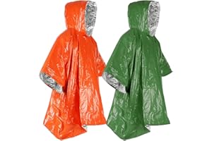RISIPU 2 Pack Emergency Survival Poncho Thermal Mylar Foil Coating Blanket for Heat Retention and Rain Reversible with Hood Windproof Portable Reusable Survival Ponchos