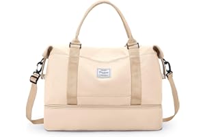 SEAFEW Bolsa de Viaje Grande para Easyjet,Impermeable Bolsa de Deporte para Gimnasio,Bolsa de Mano Equipaje de Fin de Semana para Mujer,Bolso de Natación para Playa,F5-Beige