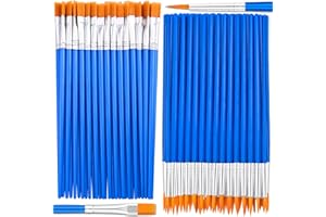 Paint brush Anezus 50 Pcs Flat Tip & Round Acrylic Brushes Set for Kids Classroom Acrylic Watercolor Canvas Face Painting Touch Up