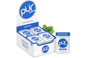 PUR GUM PUR Mints Caramelle alla menta senza aspartame, con xilitolo, Senza zucchero, vegane, senza glutine e adatte alla dieta chetogenica, Aroma naturale di menta piperita, 30 pezzi (Confezione da 12)